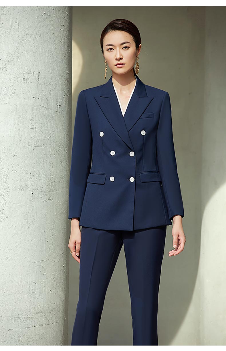 女款藍色雙排扣西服圖片3